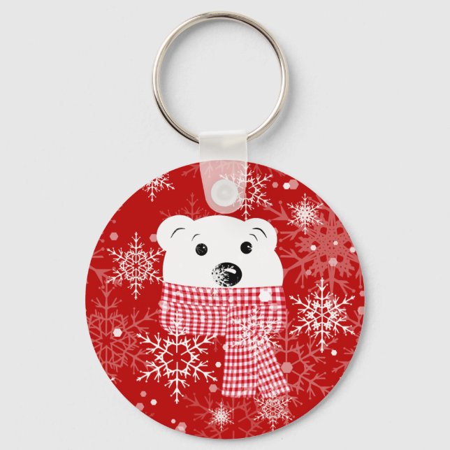 The muzzle of a polar bear, Christmas  Key Ring (Front)