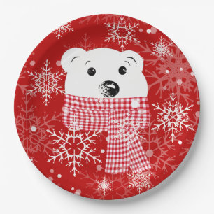 The muzzle of a polar bear, Christmas  Paper Plate
