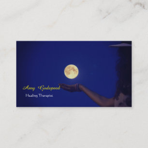 The mysterious girl holding her hand over the full business card