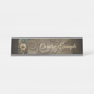 The mysterious steampunk movement.  desk name plate