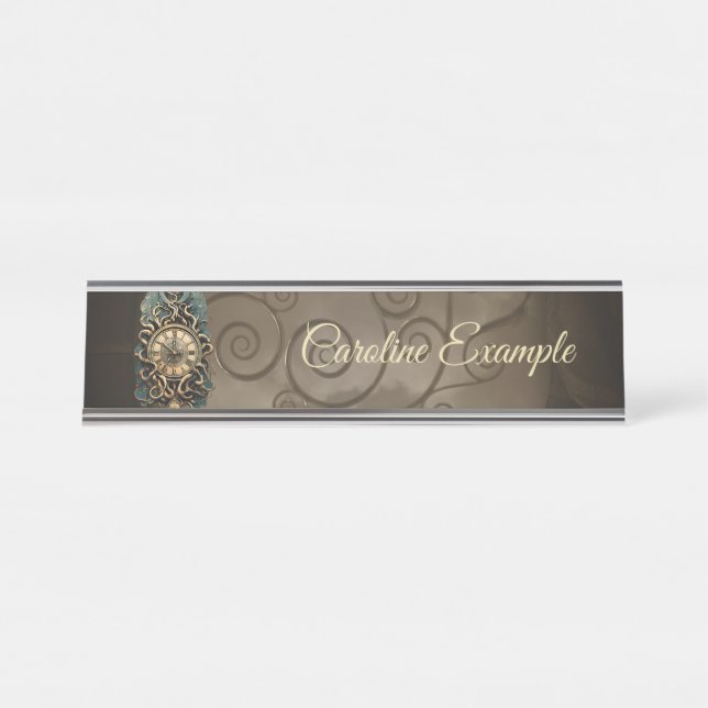 The mysterious steampunk movement.  desk name plate (Front)