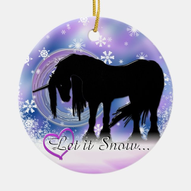 The Mystical Black Unicorn (Let It Snow) Ceramic Tree Decoration (Front)