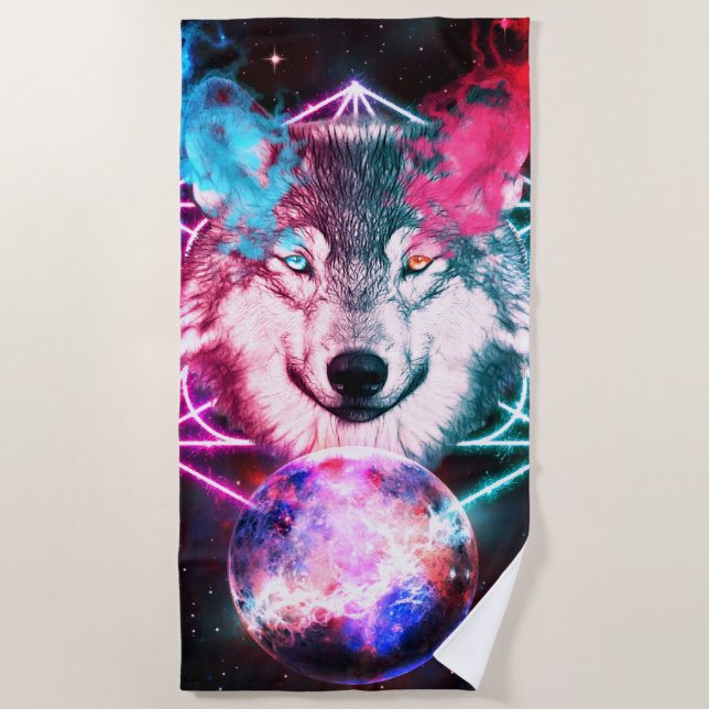 The Mystical Space Wolf Beach Towel (Front)