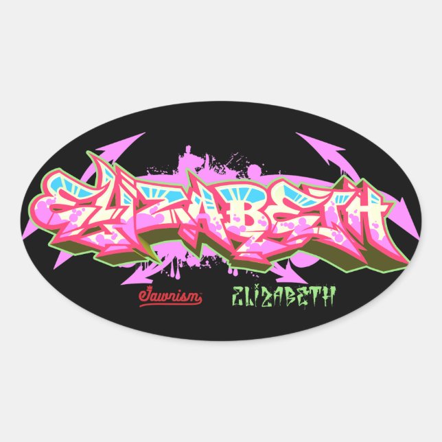 The name Elizabeth in graffiti-Stickers | Oval Oval Sticker (Front)