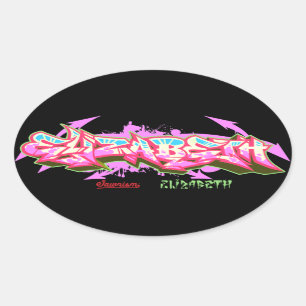 The name Elizabeth in graffiti-Stickers Oval Sticker