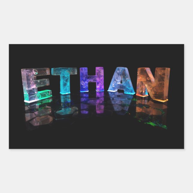 The Name Ethan in 3D Lights (Photograph) Rectangular Sticker (Front)