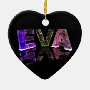 The Name Eva in 3D Lights (Photograph) Ceramic Tree Decoration