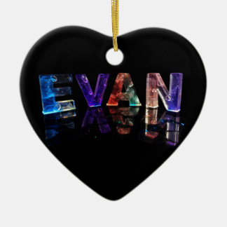 The Name Evan in 3D Lights (Photograph) Ceramic Tree Decoration
