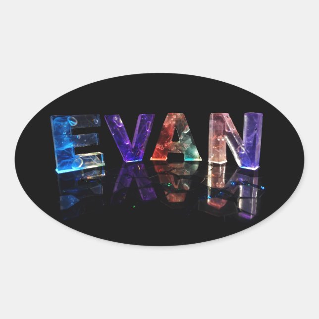 The Name Evan in 3D Lights (Photograph) Oval Sticker (Front)
