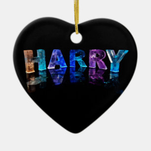 The Name Harry in 3D Lights (Photograph) Ceramic Tree Decoration