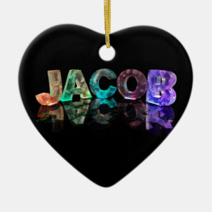 The Name Jacob in 3D Lights (Photograph) Ceramic Tree Decoration