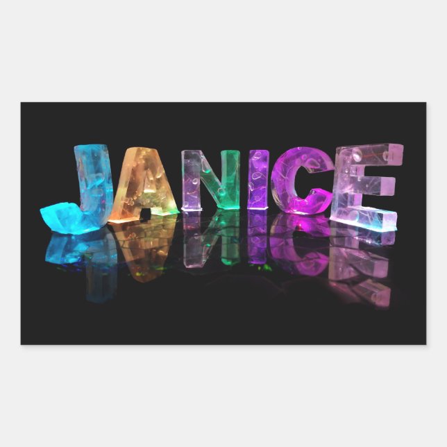 The Name Janice in 3D Lights (Photograph) Rectangular Sticker (Front)