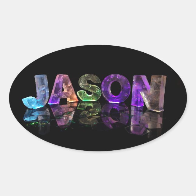 The Name Jason in 3D Lights (Photograph) Oval Sticker (Front)