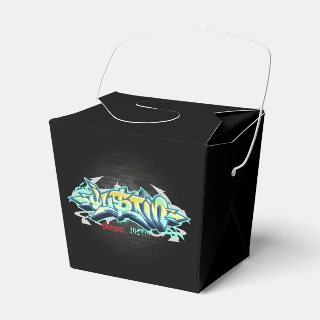 The name Justin in graffiti Favour Box (Front Side)