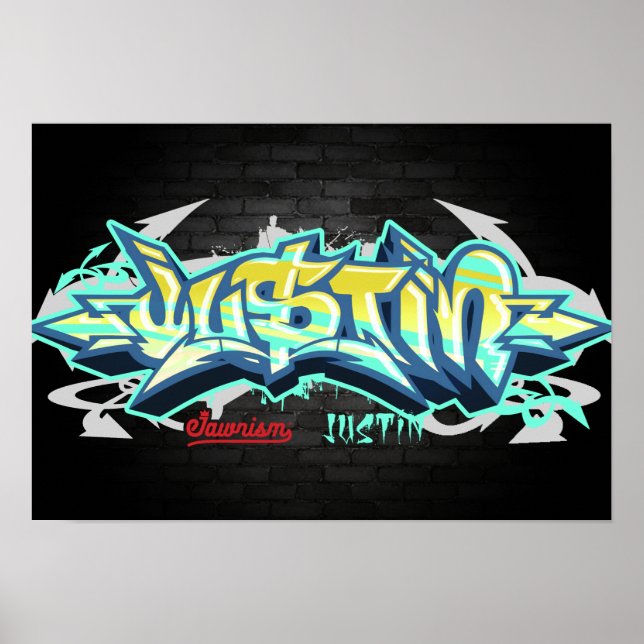 The name Justin in graffiti Poster (Front)
