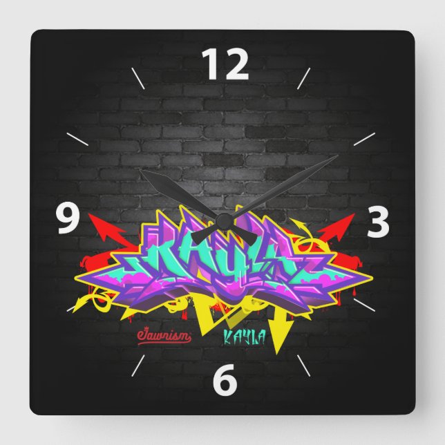The name Kayla in graffiti Square Wall Clock (Front)