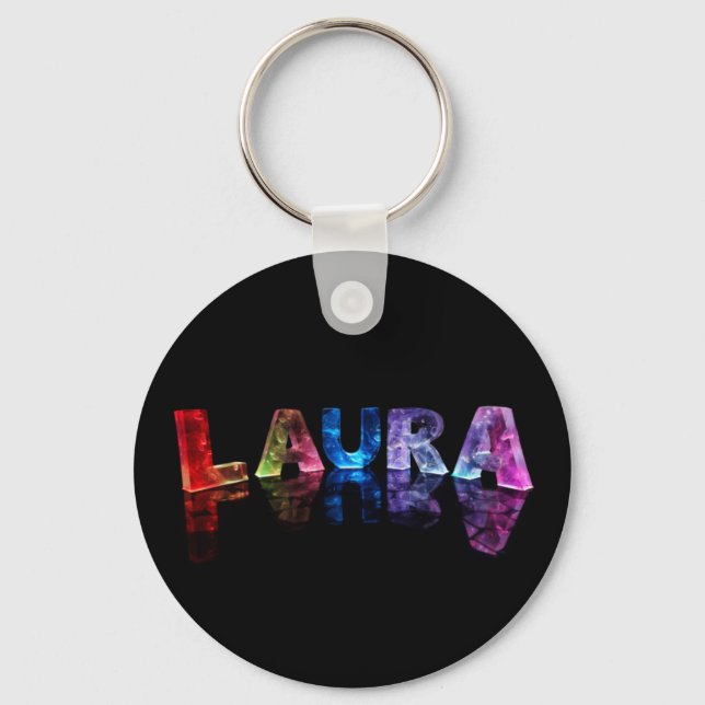 The Name Laura in 3D Lights (Photograph) Key Ring (Front)