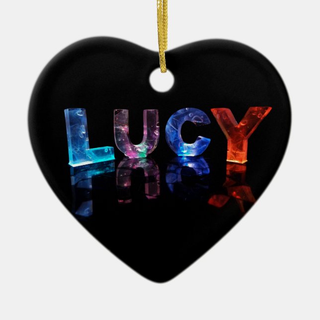 The Name Lucy in 3D Lights (Photograph) Ceramic Tree Decoration (Front)