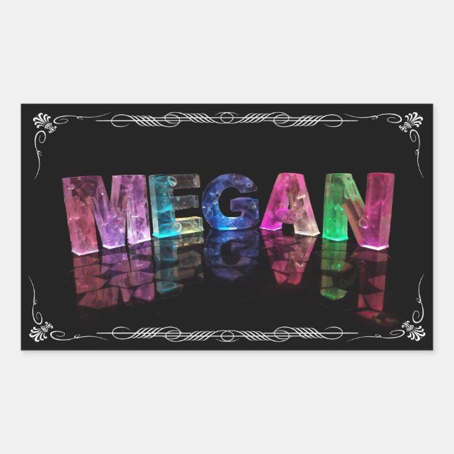The Name Megan in 3D Lights (Photograph) Rectangular Sticker (Front)