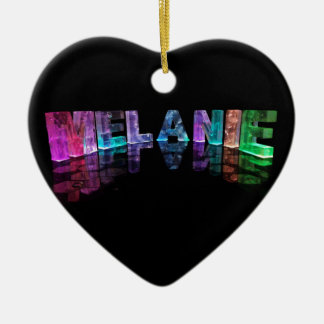 The Name Melanie in 3D Lights (Photograph) Ceramic Tree Decoration