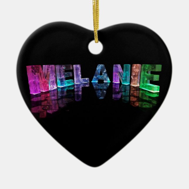 The Name Melanie in 3D Lights (Photograph) Ceramic Tree Decoration (Front)
