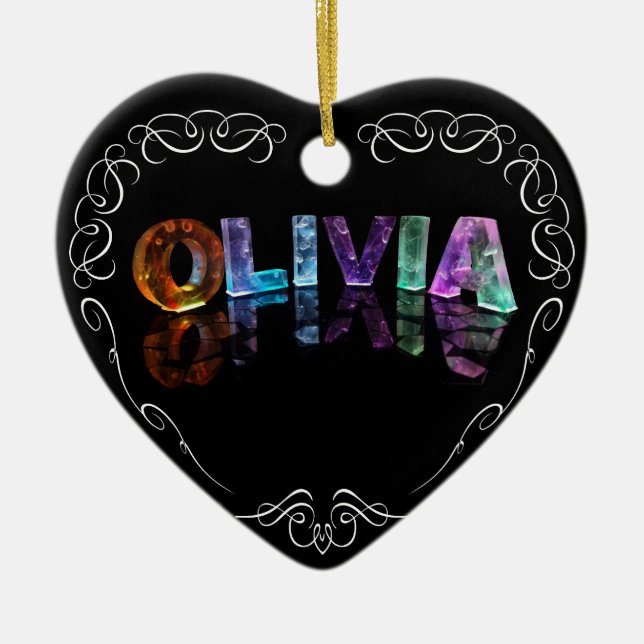 The Name Olivia -  Name in Lights (Photograph) Ceramic Tree Decoration (Front)