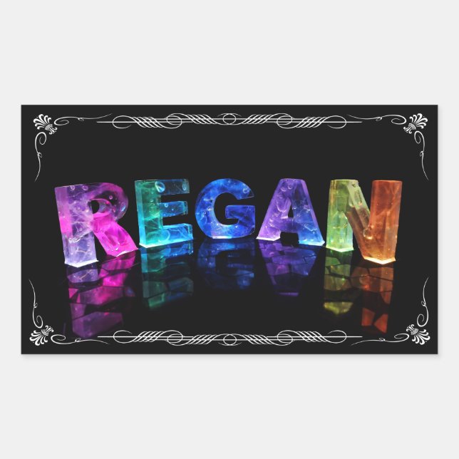 The Name Regan in 3D Lights (Photograph) Rectangular Sticker (Front)