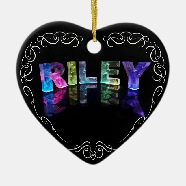 The Name Riley in 3D Lights (Photograph) Ceramic Tree Decoration (Front)