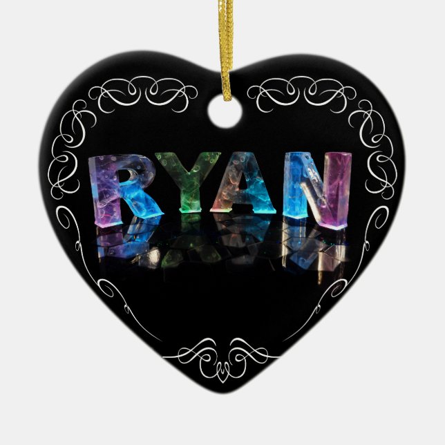 The Name Ryan in 3D Lights (Photograph) Ceramic Tree Decoration (Front)