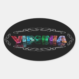 The Name Virginia -  Name in Lights (Photograph) Oval Sticker
