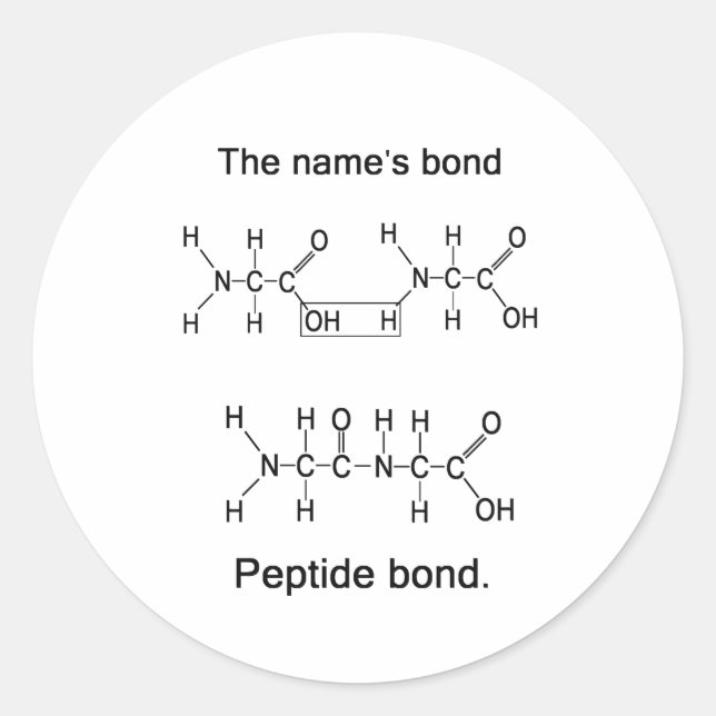The name's bond, peptide bond classic round sticker (Front)