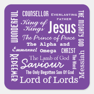 The Names of Jesus White Text Square Sticker