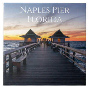 The Naples Pier In Florida Sunset Tile
