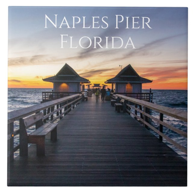 The Naples Pier In Florida Sunset Tile (Front)