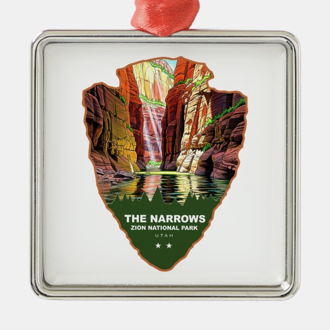 The Narrows Zion National Park Arrowhead Metal Tree Decoration (Front)