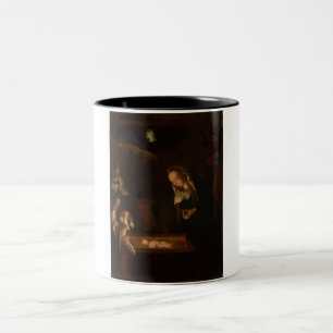 The Nativity at Night (Birth of Jesus, Christmas) Two-Tone Coffee Mug