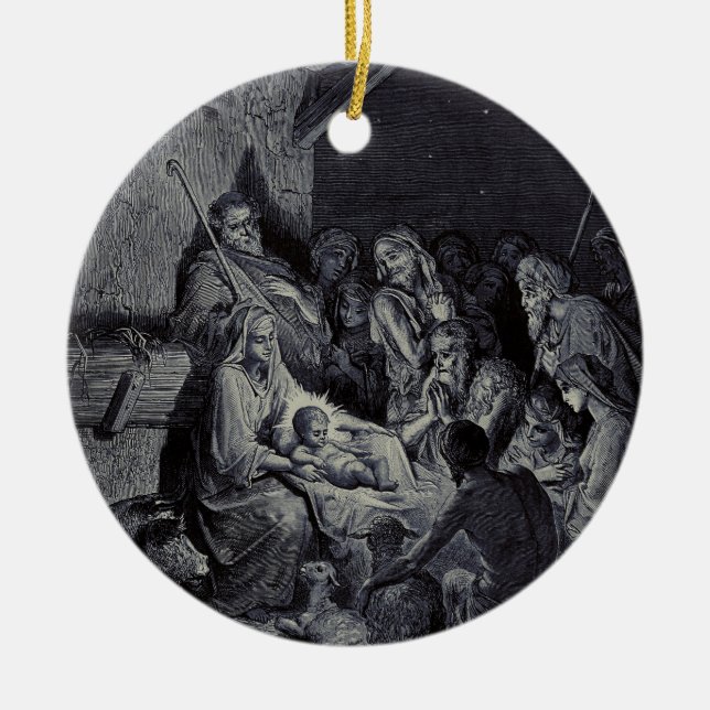 The Nativity by Gustave Doré Premium Victorian Ink Ceramic Tree Decoration (Front)