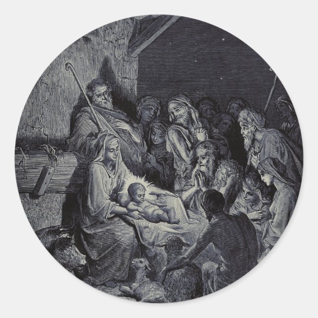 The Nativity by Gustave Doré Premium Victorian Ink Classic Round Sticker (Front)