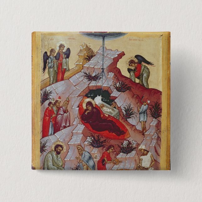 The Nativity, Russian icon, 16th century 15 Cm Square Badge (Front)