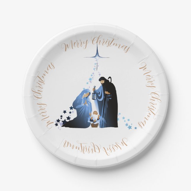 The Nativity Scene & Christmas greeting Paper Plate (Front)