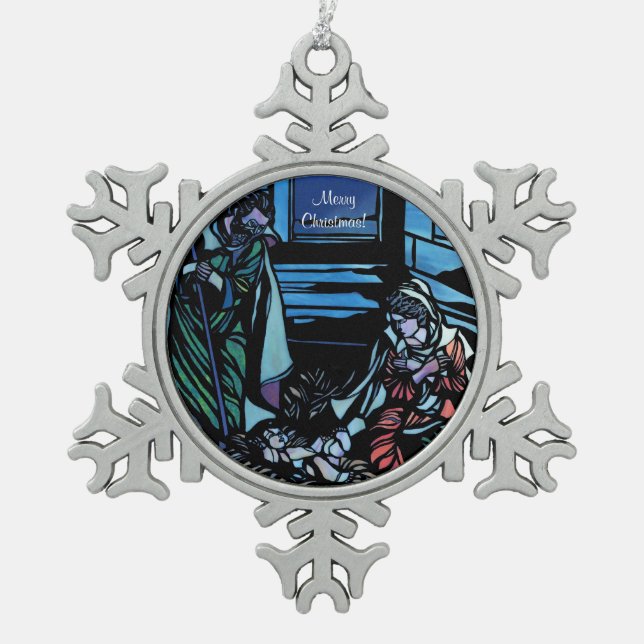 The Nativity Snowflake Pewter Christmas Ornament (Front)