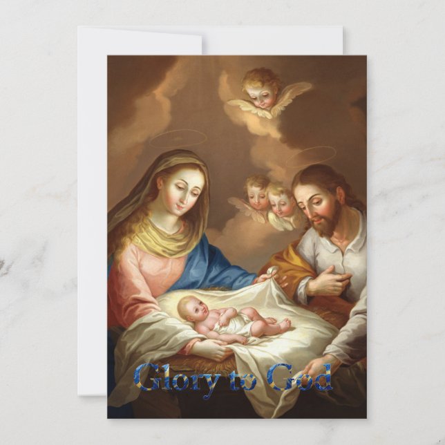 The Nativity with Mary, Joseph and baby Jesus  Holiday Card (Front)