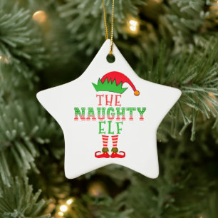 The Naughty Elf Family Matching Christmas Pajama Ceramic Tree Decoration