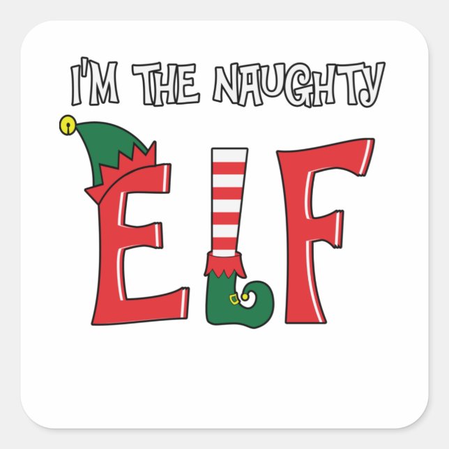 The Naughty Elf Family Matching Christmas Pyjamas Square Sticker (Front)