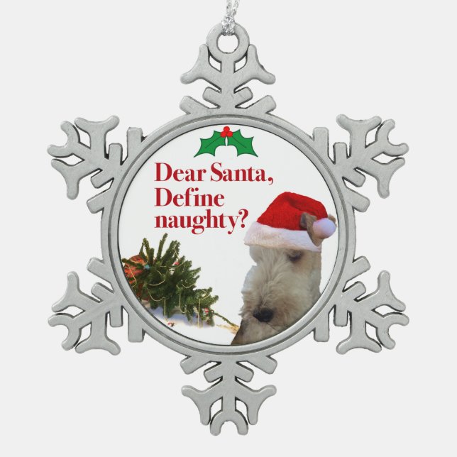 The Naughty Wire Fox Terrier Christmas Ornament (Front)