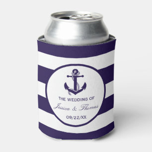The Nautical Anchor Navy Stripe Wedding Collection Can Cooler