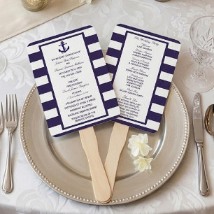 The Nautical Anchor Navy Stripe Wedding Collection Hand Fan