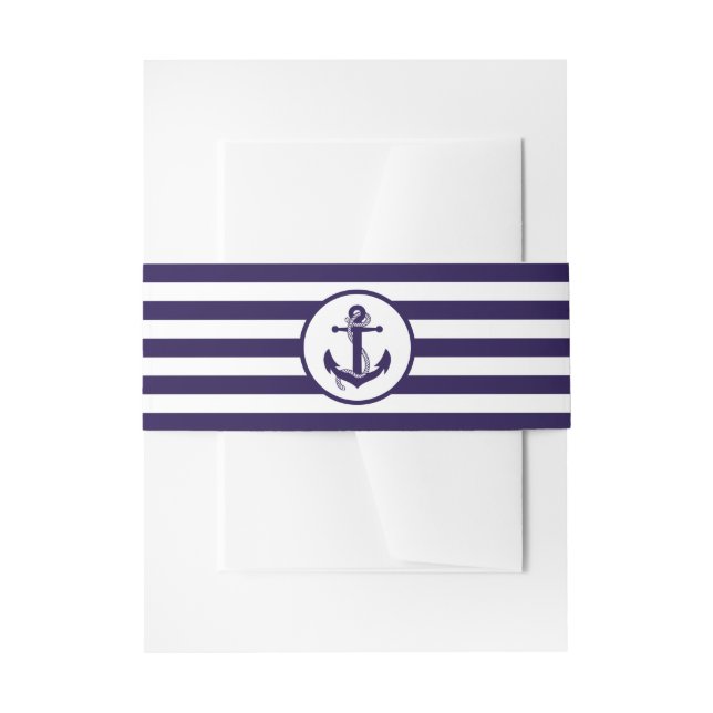 The Nautical Anchor Navy Stripe Wedding Collection Invitation Belly Band (Front Example)