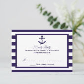 The Nautical Anchor Navy Stripe Wedding Collection RSVP Card (Standing Front)