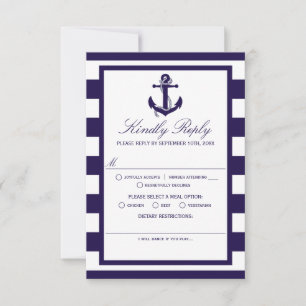 The Nautical Anchor Navy Stripe Wedding Collection RSVP Card